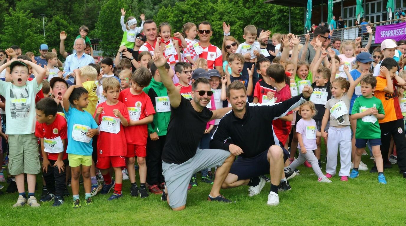 Hunderte Kinder am Start des Kinderrundenlaufs in Schwarzach